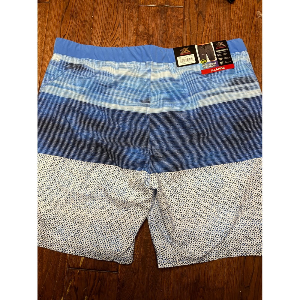 ZeroXposur‎ Mens Swim Shorts Blue Atomic Striped Board Shorts XL R88111S UPF 50+